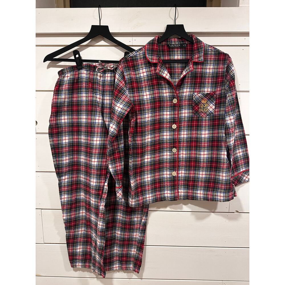 Ralph Lauren - Lauren Women's Pajamas Set Monogram Size Medium Plaid